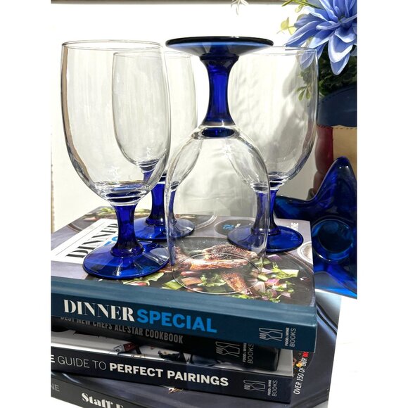 Princess House Cobalt Blue Stem Iced Tea Glass Set Of 4 - Picture 5 of 12